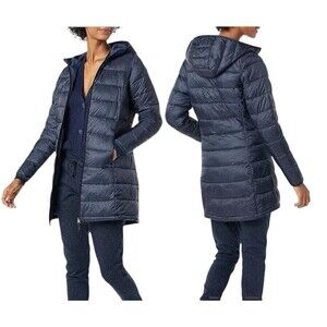 New Women's Hooded Puffer Coat Blue XS Water Resistant Lightweight